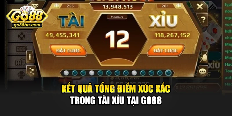 Kết quả tổng điểm xúc xắc trong tài xỉu tại Go88