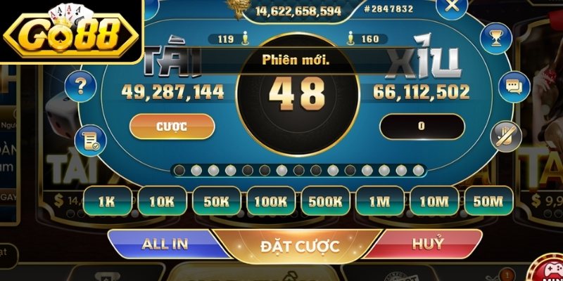 Hướng dẫn chơi Tài Xỉu GO88 cách đặt cược